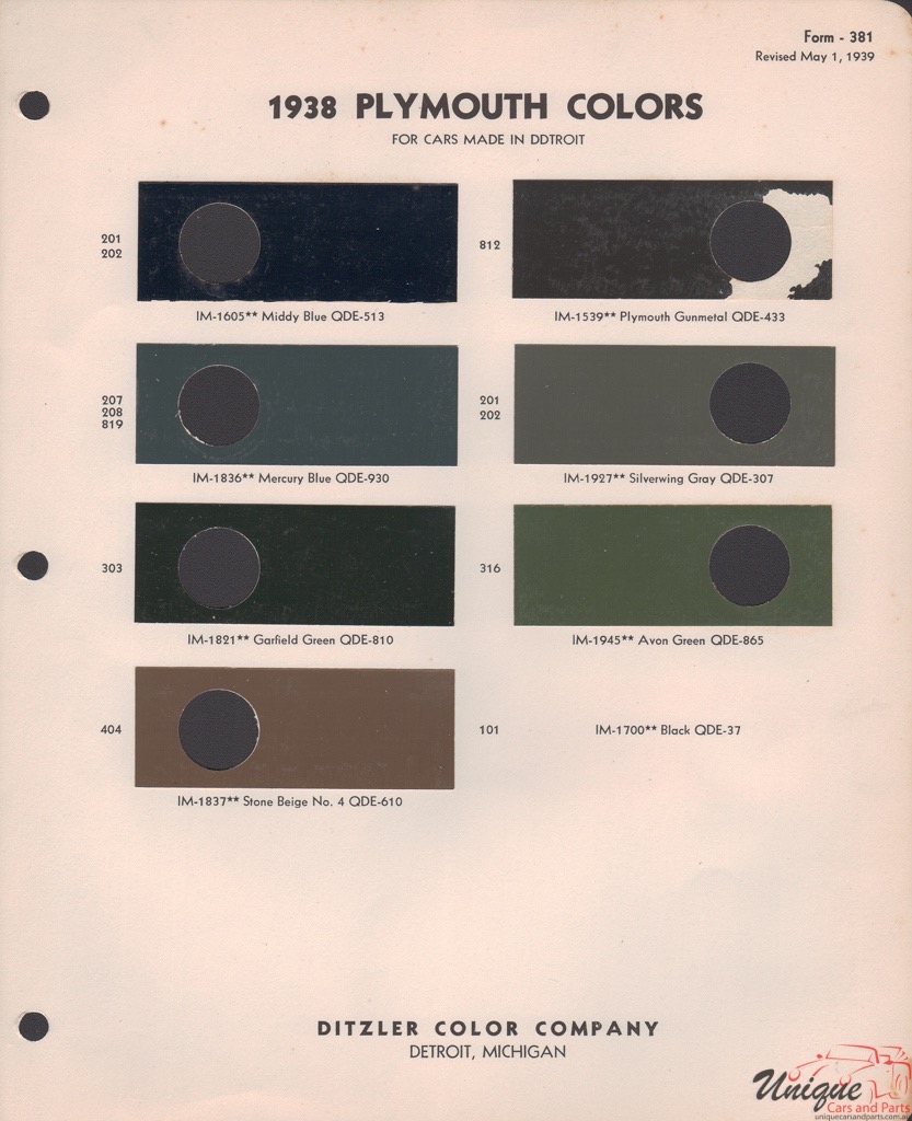 1938 Plymouth Paint Charts PPG